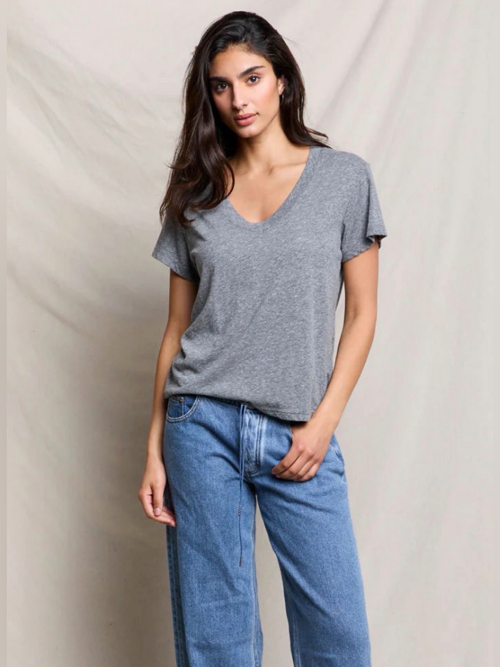 Perfectwhitetee Grey V-Neck Short Sleeve Tee